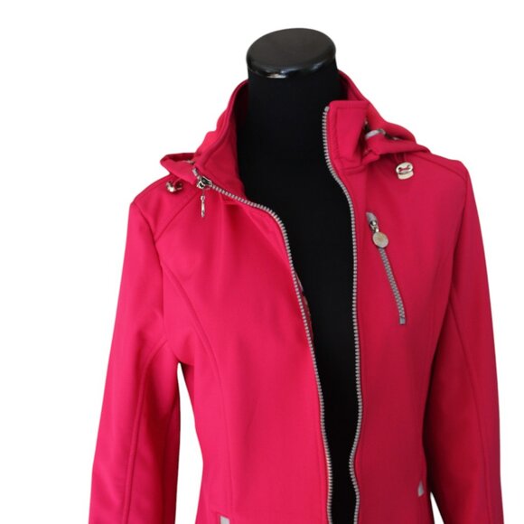 Betsey Johnson Soft Shell Hooded Coat Pink Water Repellent Ruffle, Size M, EUC - Picture 3 of 16